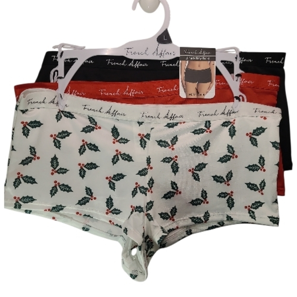French Affair Holiday Boyshort panties 3pk NWT